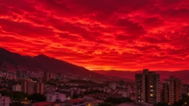 Rauður himinn yfir Caracas vekur athygli Rauður himinn yfir Caracas vekur athygli