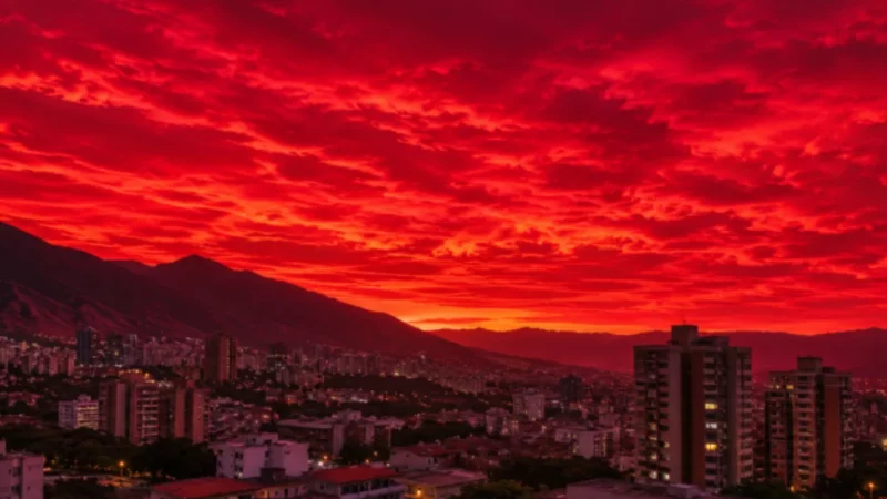 Rauður himinn yfir Caracas vekur athygli Rauður himinn yfir Caracas vekur athygli